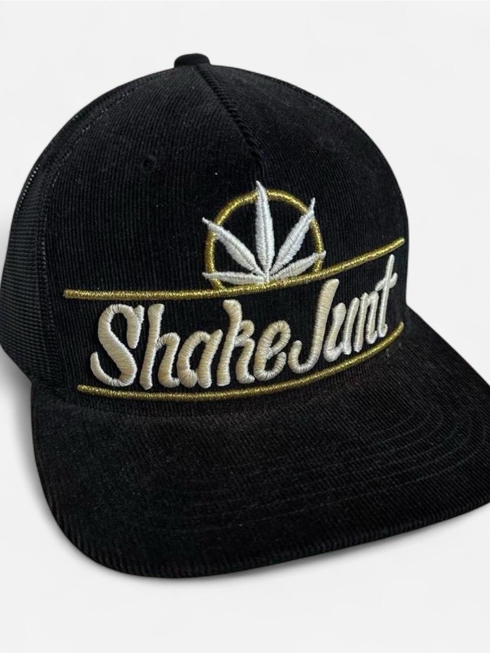 ShakeJunt Black Snapback Hat with Gold & White Embroidery